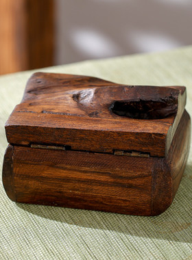 泰国木雕收纳盒复古木质饰品盒子实木名片盒创意方形桌面装饰摆件