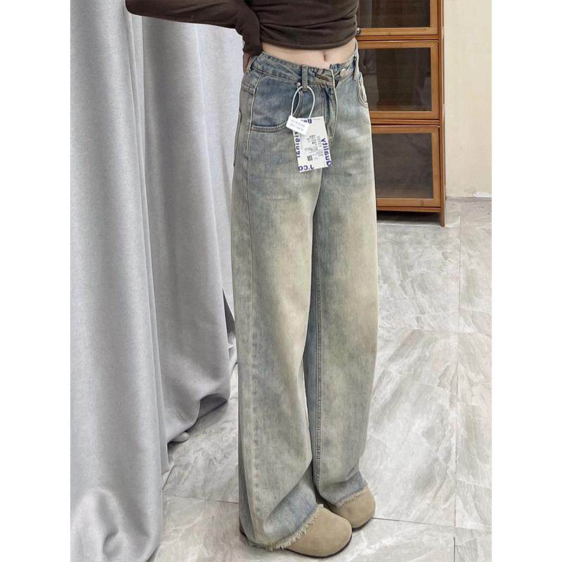 大码胖mm美式直筒女梨型身材宽松显瘦阔腿毛边长裤,淘宝优惠券,粉丝福利购,淘宝优惠卷