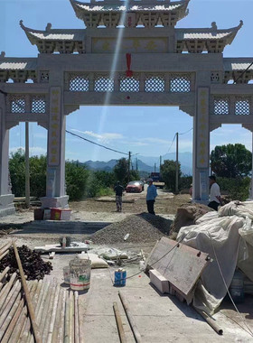 农村口祠堂石牌坊 青石材中式仿古石牌坊寺庙古镇广场石雕牌坊