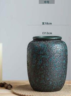 景德镇陶瓷花瓶粗陶土复古做旧干花插花陶罐花盆客厅摆件软装饰品