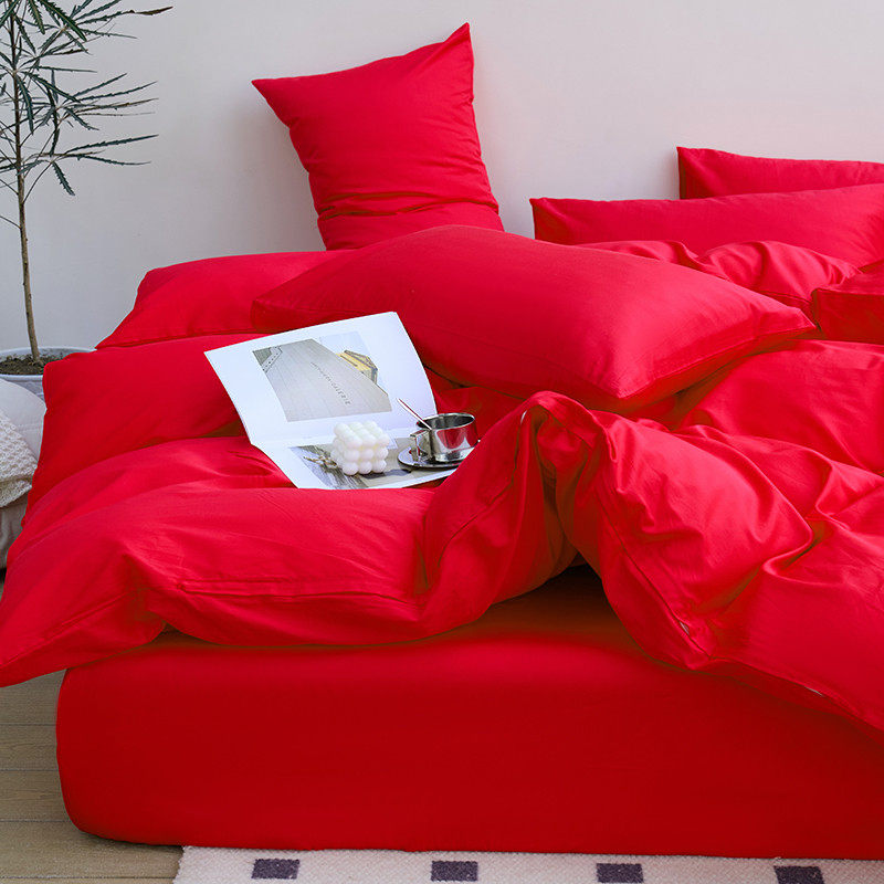 喜嫁床上用品大红色结婚四件套纯棉全棉婚庆床单被套纯色被罩床品,淘宝优惠券,粉丝福利购,淘宝优惠卷
