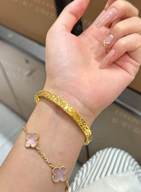 黄金碎碎冰999足金足银手镯女