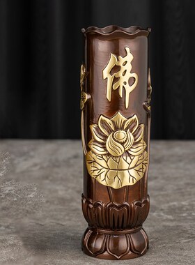 纯铜香桶装香筒家用储p香盒线香收纳筒竹签香空桶黄铜佛前供奉用