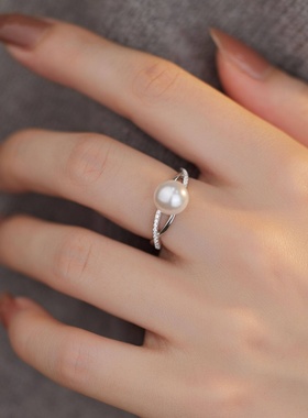 S925银简约百搭可调珍珠叠戴女戒
