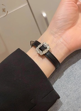 黑色皮带扣锆石金属手链女新款