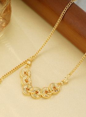 2025新款高级感碎冰冰五帝钱项链