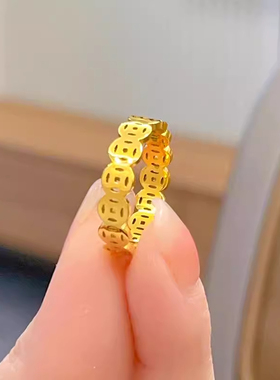 铜钱钛钢不掉色钱多多素圈戒指