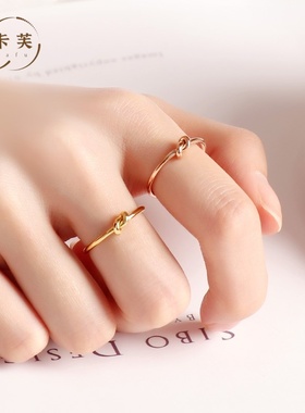 绳结线条素圈戒指时尚小众钛钢