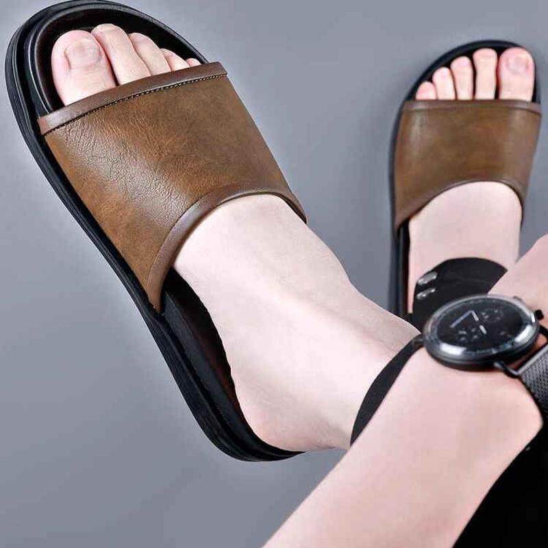 拖鞋男软皮2025新款夏季外穿沙滩鞋防滑软底一字拖时尚室外凉鞋潮,淘宝优惠券,粉丝福利购,淘宝优惠卷