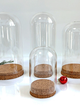 厂家批发玻璃罩木塞款永生花罩子桌面摆件防尘玻璃罩微景观展示罩