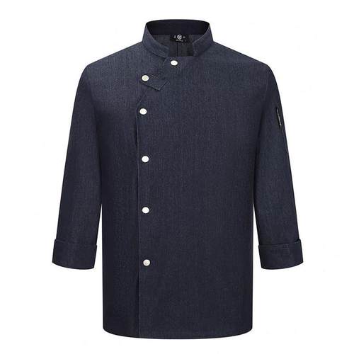 厨师服秋冬时尚餐饮厨房厅长袖潮装牛仔西餐厨师工作服男酒店个性 - 图3