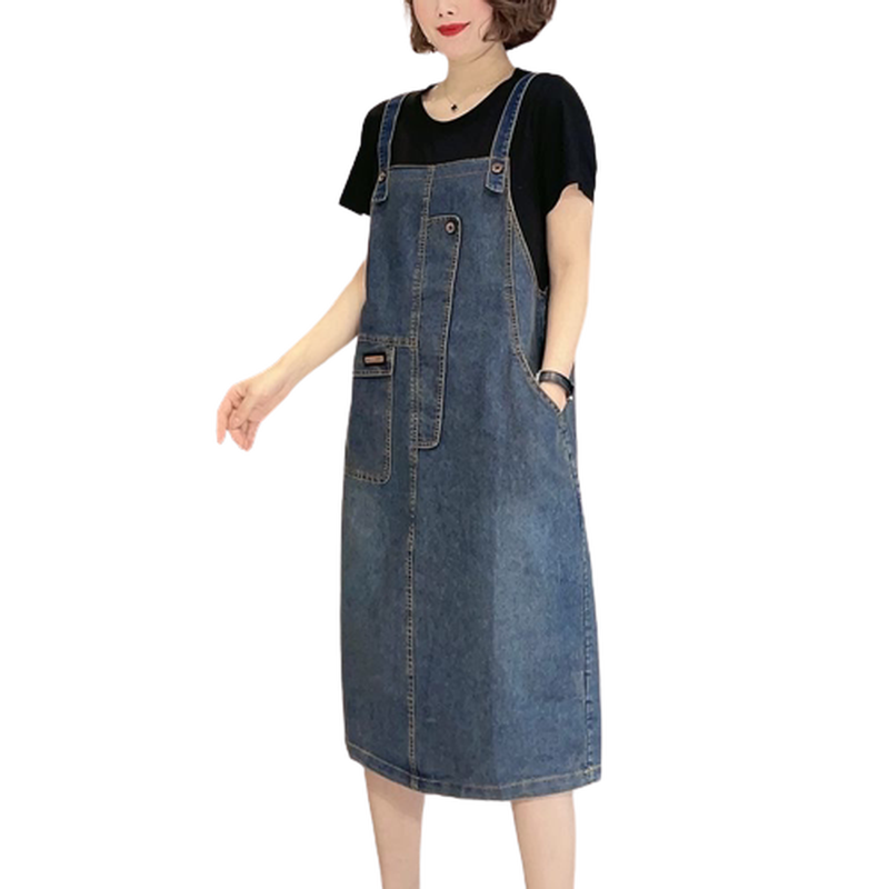 夏2025新款大码女牛仔背带裙休闲两件套减龄遮肚子,淘宝优惠券,粉丝福利购,淘宝优惠卷