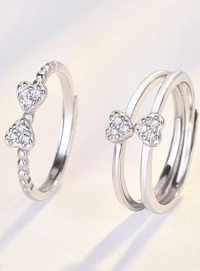 四叶草戒指 纯银时尚个性女轻奢小众学生开口情侣闺蜜三合一对戒