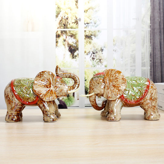 Factory direct supply ceramic ornaments Southeast Asian ceramic gifts elephant home TV cabinet elephant ornaments crafts