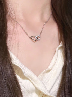 999纯银爱心项链女款女生轻奢小众2023新款爆款双环颈链生日礼物