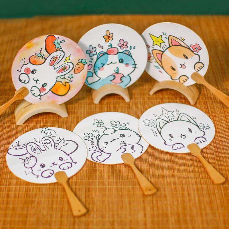 画颜料手绘可扇子圆扇画带宫扇画笔空白团扇作绘材料包熟绢水彩纸,淘宝优惠券,粉丝福利购,淘宝优惠卷