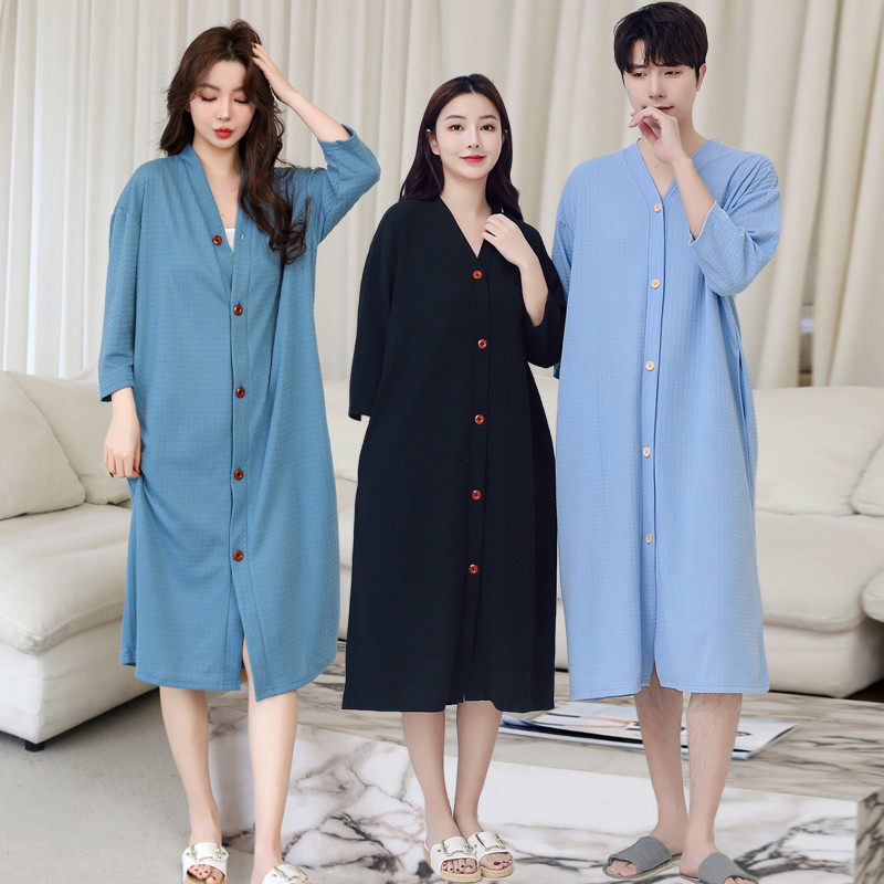 夏季吸水睡衣连体纽扣开衫睡裙男士浴衣裙薄款可裸穿浴袍春秋睡袍,淘宝优惠券,粉丝福利购,淘宝优惠卷