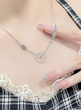 S999纯银钱币平安扣项链女轻奢小众国风气质锁骨链送闺蜜生日礼物