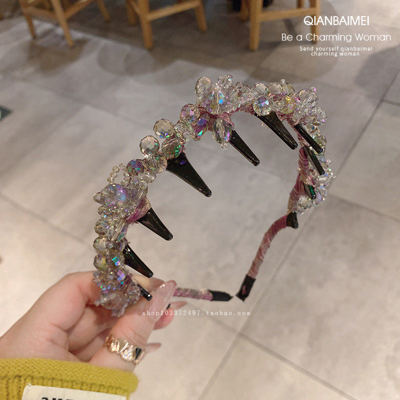 2024新款高级感头箍粉色水钻波浪发箍压发发夹高颅顶发卡个性头饰,淘宝优惠券,粉丝福利购,淘宝优惠卷