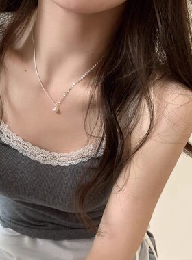 999纯银淡水珍珠项链女生轻奢小众高级感叠戴双层锁骨链生日礼物