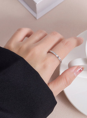 碎冰冰戒指女999纯银小众设计 龙鳞闭口素圈尾戒指环食指生日礼物