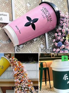 网红玻璃钢仿真咖啡杯雕塑模型3D立体奶茶杯门头装饰壁挂摆件定制