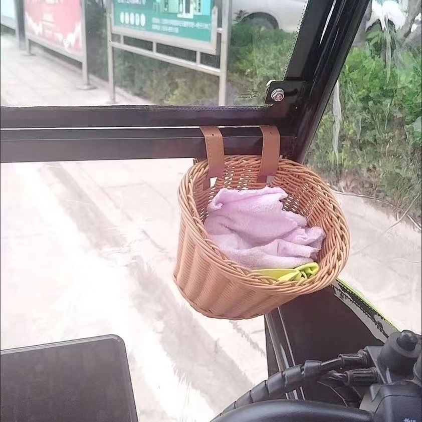 车筐藤编柳编车篓自行车篮子折叠车筐防水电动车少儿车挂钩车篮 - 图1
