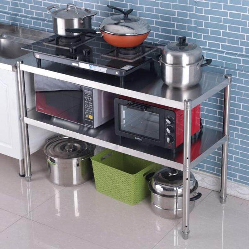 不锈钢厨房置物架收纳架台面微波炉烤箱橱柜双层落地两层锅架家用,淘宝优惠券,粉丝福利购,淘宝优惠卷