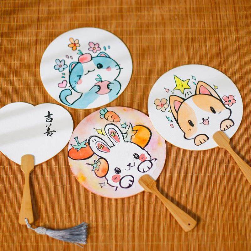 画颜料手绘可扇子圆扇画带宫扇画笔空白团扇作绘材料包熟绢水彩纸,淘宝优惠券,粉丝福利购,淘宝优惠卷