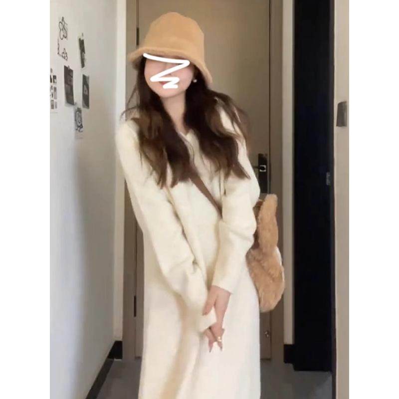 2023新款白色连帽子女秋冬装大衣内搭打底毛衣裙,淘宝优惠券,粉丝福利购,淘宝优惠卷