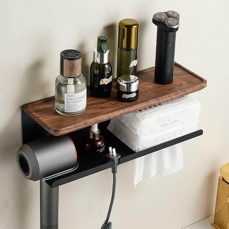 卫生间浴室挂架电吹风支架免打孔吹风机置物架黑胡桃木吹风筒架子,淘宝优惠券,粉丝福利购,淘宝优惠卷