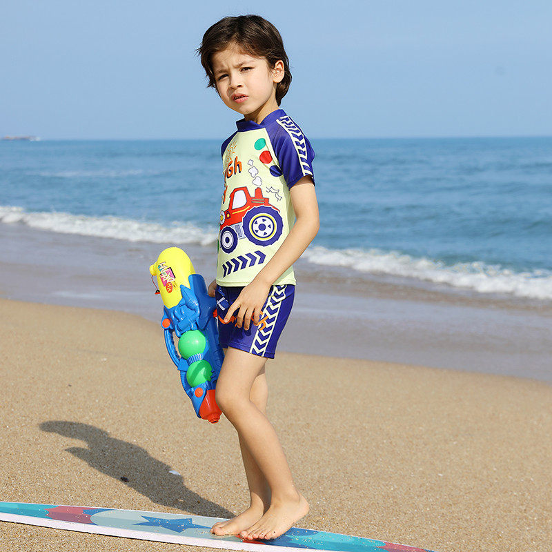 儿童泳衣男童分体卡通工程车男孩夏季速干宝宝中小童透气游泳套装,淘宝优惠券,粉丝福利购,淘宝优惠卷