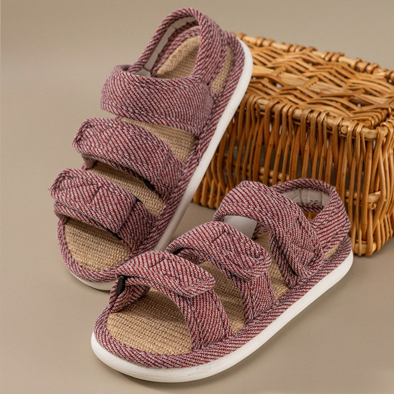 魔术贴 达慕中老年人透气亚麻拖鞋男女居家春夏透气吸汗防滑凉鞋,淘宝优惠券,粉丝福利购,淘宝优惠卷