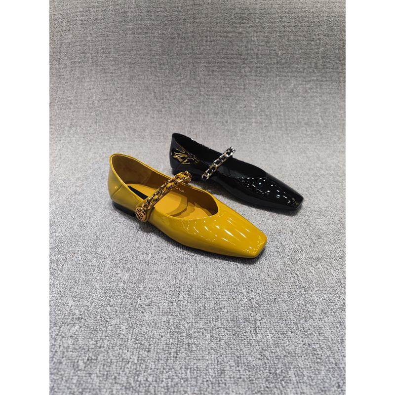 欧货女鞋2025年新款瓢鞋漆皮方头浅口个性链条珍小众平底单鞋,淘宝优惠券,粉丝福利购,淘宝优惠卷