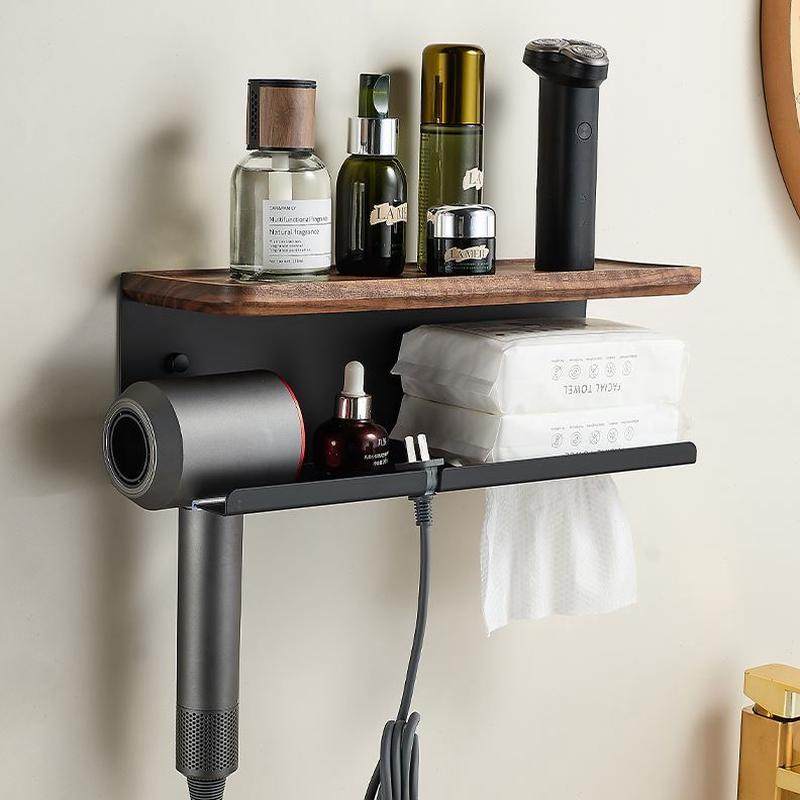 卫生间浴室挂架电吹风支架免打孔吹风机置物架黑胡桃木吹风筒架子,淘宝优惠券,粉丝福利购,淘宝优惠卷