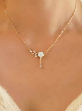 999纯银山茶花项链女轻奢小众高级感玫瑰金花朵吊坠2025新款爆款