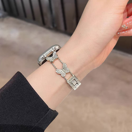 苹果手表表带瘦身蝴蝶镶钻链式适用applewatchs10金属腕带9/7/se2 - 图0