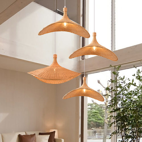 藤编草帽吊灯复古斗笠灯火锅店咖啡厅酒店茶室服装店餐厅竹艺吊灯 - 图1