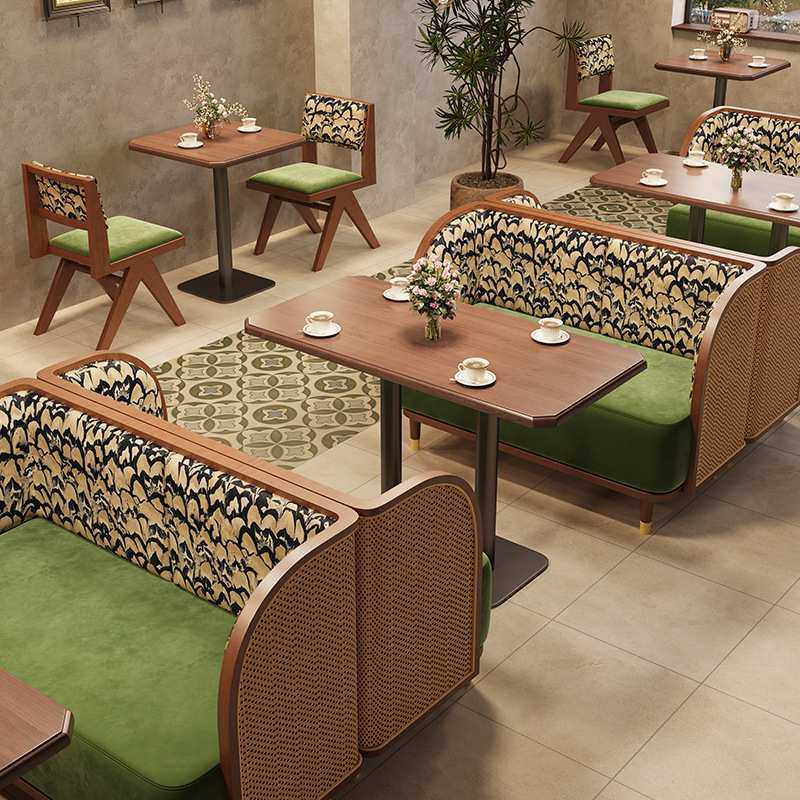中古风东南亚网红餐厅餐桌椅组合商用西餐厅饭店茶楼靠墙实木卡座,淘宝优惠券,粉丝福利购,淘宝优惠卷