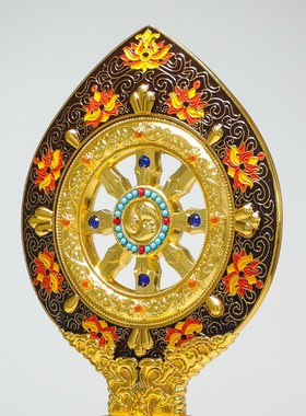 法轮藏传密宗用品珐琅彩绘转法金C轮王七政宝家用佛前合金摆件供