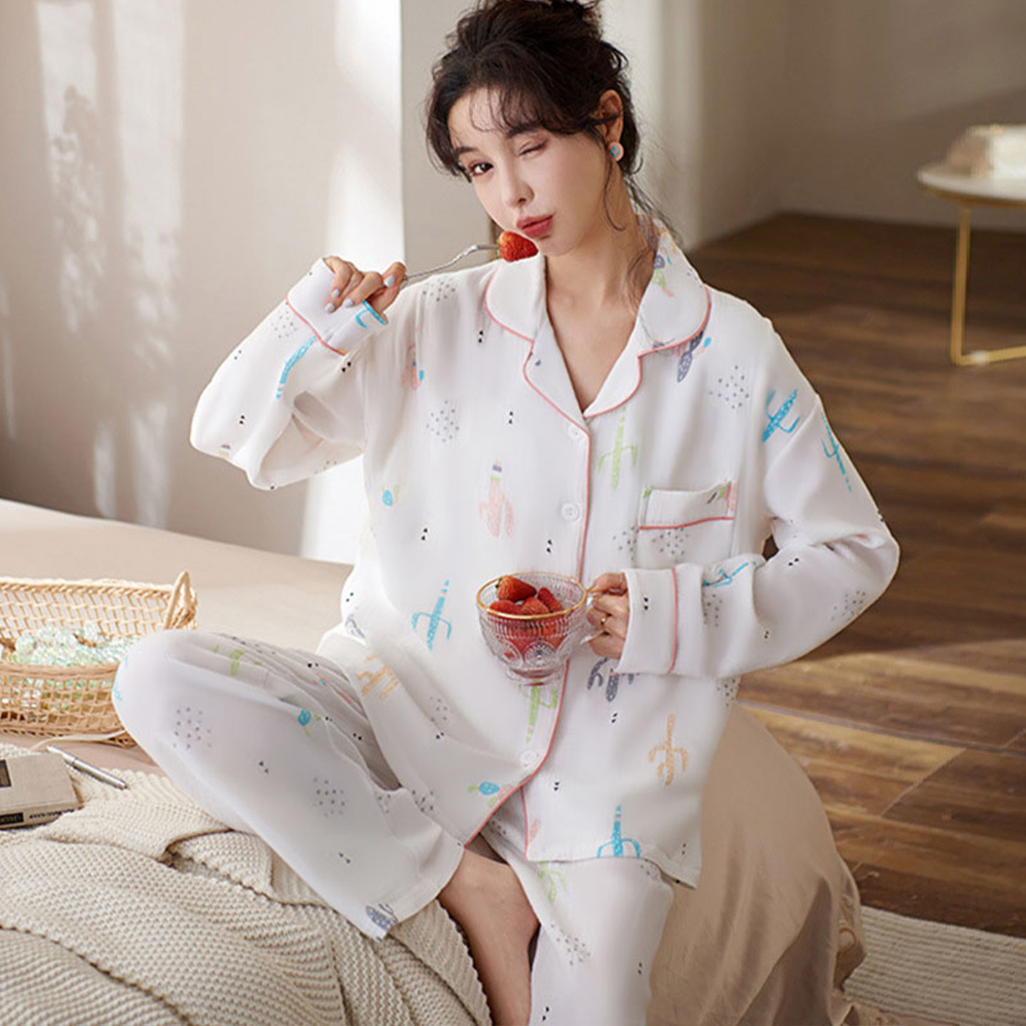 都市丽人睡衣女2026新款秋季云朵棉开衫印花宽松可外穿家居服套装 新款女秋实拍商品图