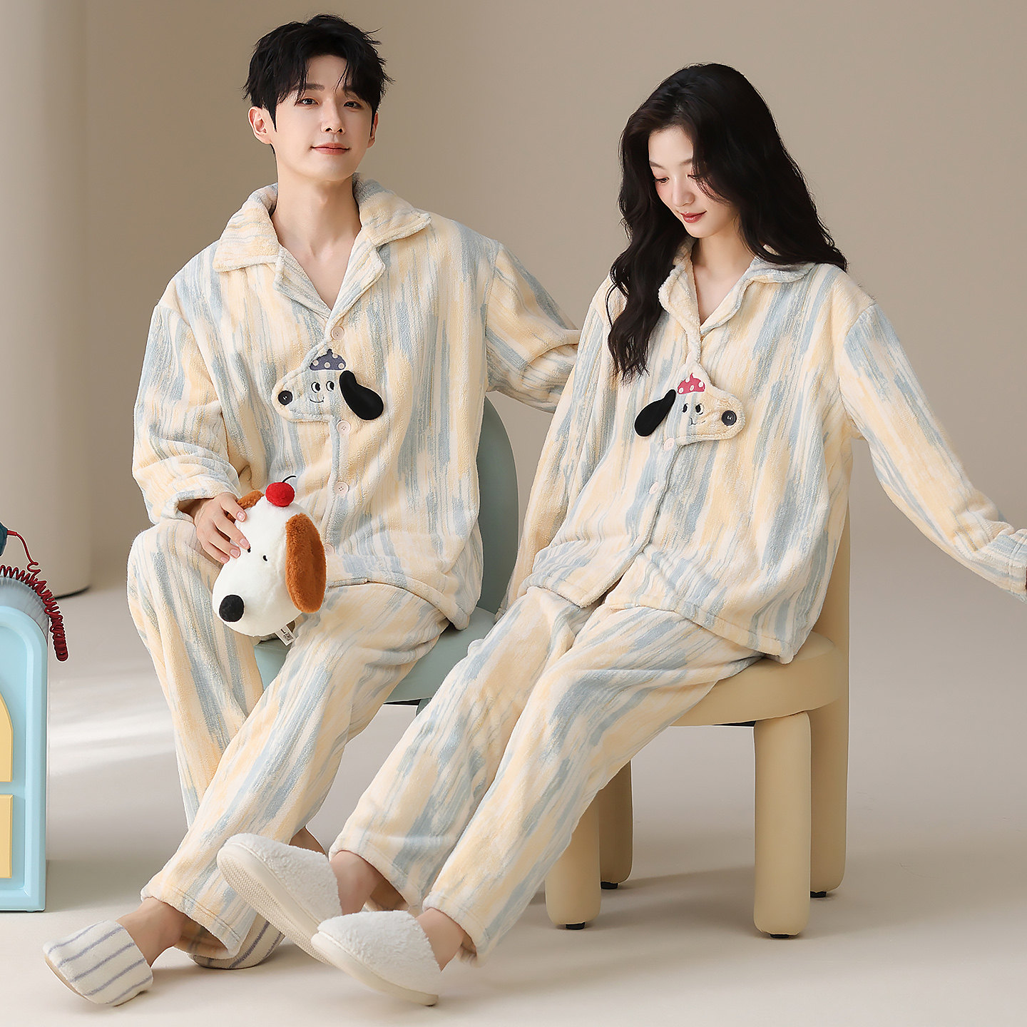 Urban Beauty Coral Velvet Thickened Couple Pajamas