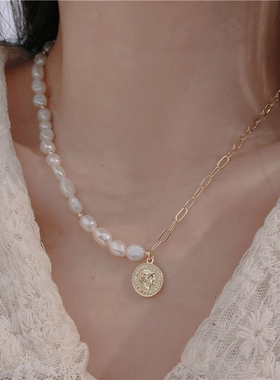 韩国轻奢高级感巴洛克淡水珍珠毛衣链女长款气质百搭时尚锁骨链