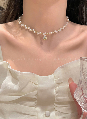 法式仿珍珠山茶花项链女新款高级感网红锁骨链百搭名媛颈链潮