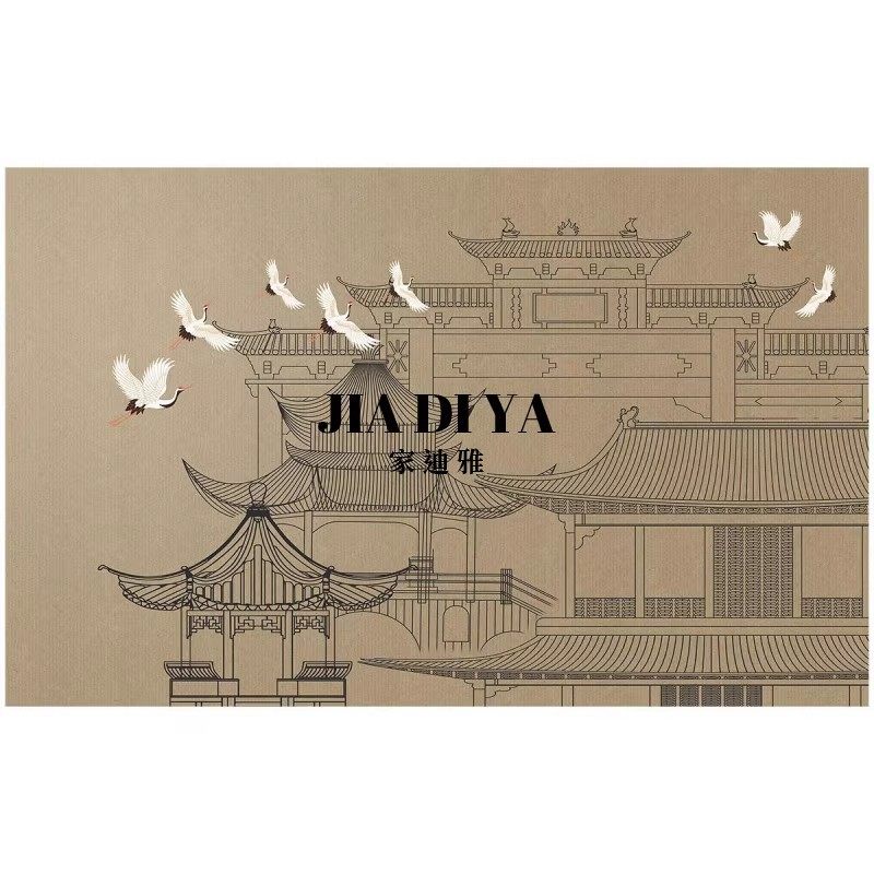 复古中式仙鹤壁画沙发背景墙楼阁古风壁纸客厅书房茶室卧室5D墙布,淘宝优惠券,粉丝福利购,淘宝优惠卷