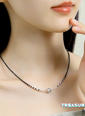 天然黑尖晶石项链女款小众设计感