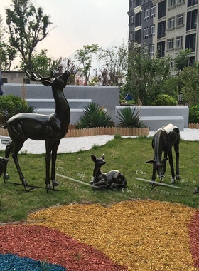 仿铜鹿雕塑摆件玻璃钢仿真动物z雕塑户外绿化园林景观装饰美陈摆