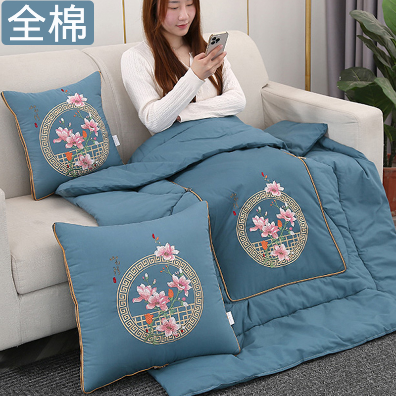 中国风全棉抱枕被k子两用纯棉沙发午睡枕头二合一汽车上多功能靠 - 图0