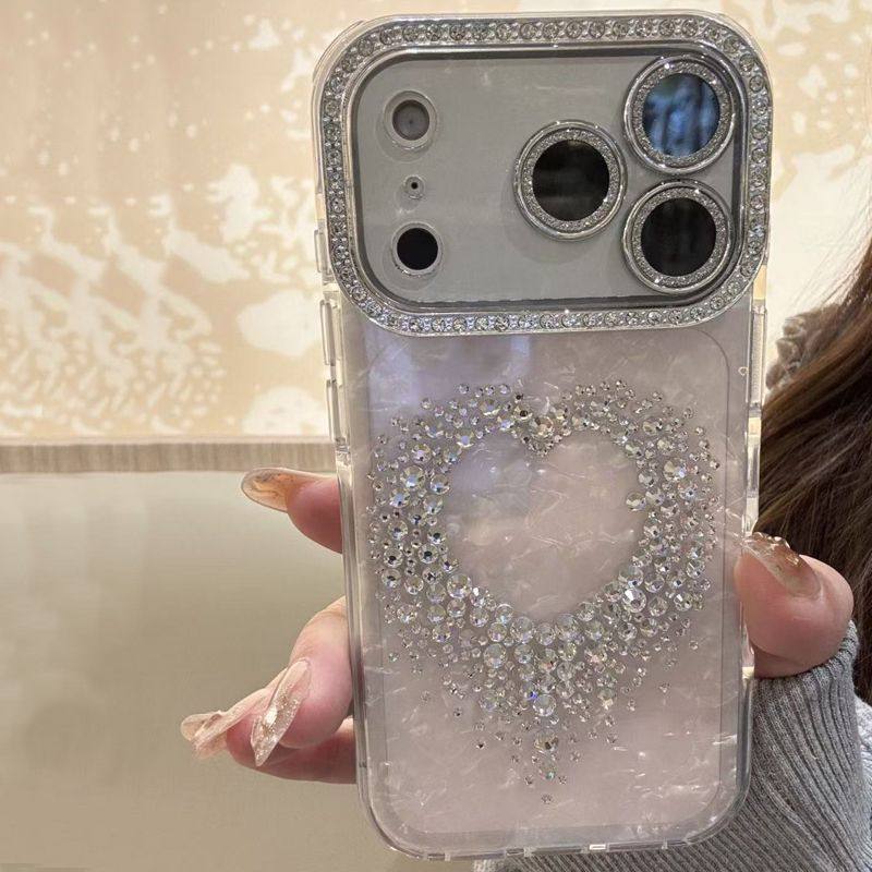 新款高级闪钻爱心贝壳纹苹果17promax/16/15/14手机壳全包防摔壳,淘宝优惠券,粉丝福利购,淘宝优惠卷
