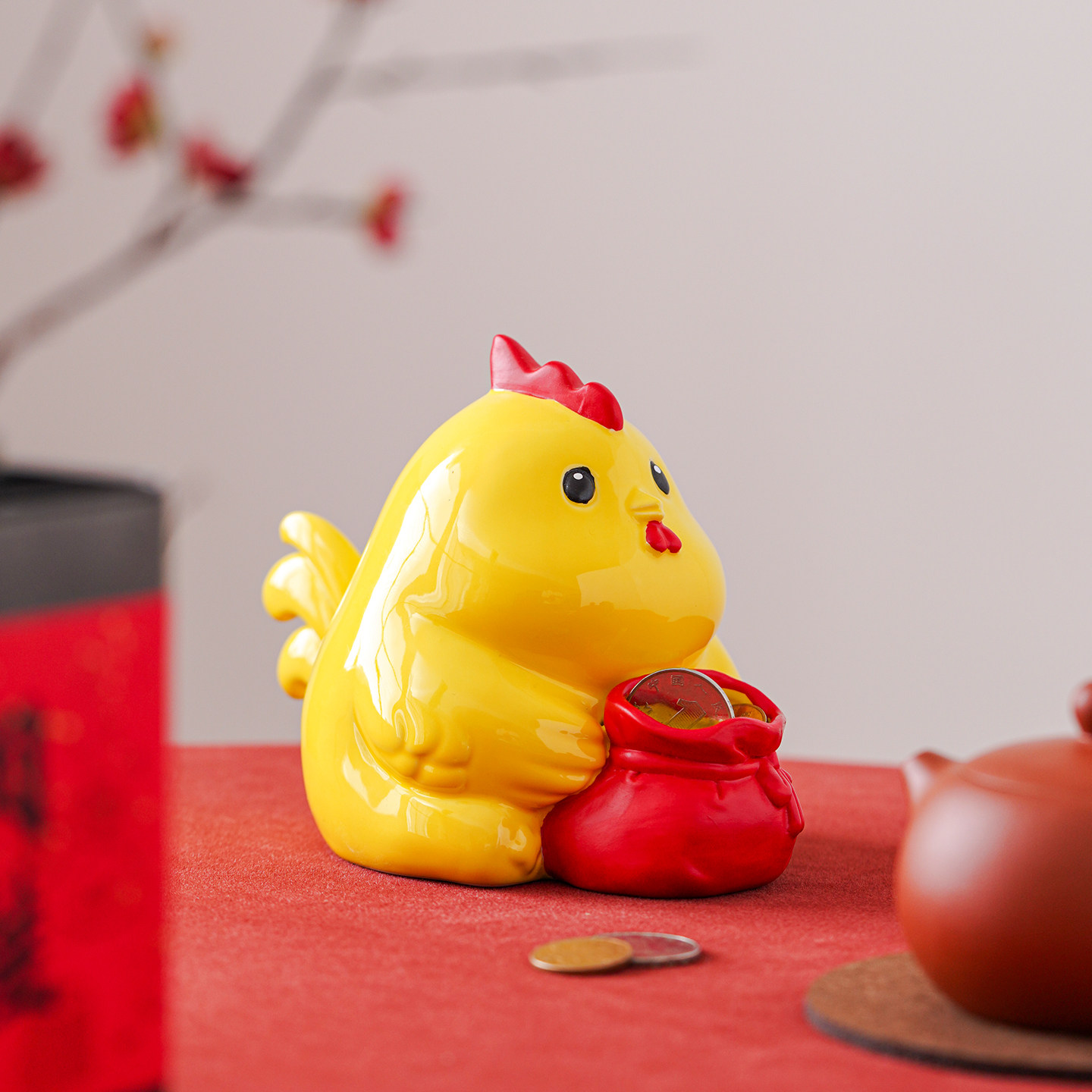 可爱卡通提款鸡桌面摆件黄色陶瓷动物造型装饰摆件陶瓷摆件,淘宝优惠券,粉丝福利购,淘宝优惠卷